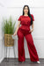 Satin Short Sleeve Red Jumpsuit-Jumpsuit-Moda Fina Boutique