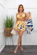 Satin Three Piece Bra Top Short Set Blue-Set-Moda Fina Boutique