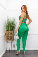 Satin Tie Back Top Pant Set Green-Set-Moda Fina Boutique