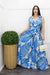 Satin Tropical Print Belted Jumpsuit blue-Jumpsuit-Moda Fina Boutique