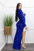 Sequin Bodysuit Slit Maxi Dress Blue-Maxi Dress-Moda Fina Boutique