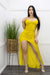 Sequin Sleeveless Slit Yellow Maxi Dress-Maxi Dress-Moda Fina Boutique