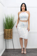 Sequins Ice White Crop Top Skirt Set-Set-Moda Fina Boutique