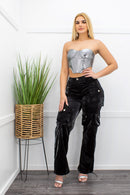 Shiny Black Cargo Pants-Bottom-Moda Fina Boutique