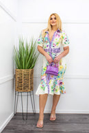 Short Sleeve Printed Button Down Belted Maxi Dress-Maxi Dress-Moda Fina Boutique