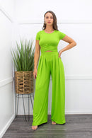 Short Sleeve Tie Back Top Pant Set-Set-Moda Fina Boutique