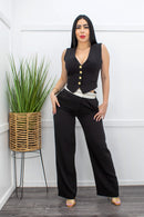 Sleeveless Blazer Pant Set Black-Set-Moda Fina Boutique