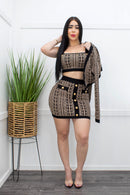 Three Pieces Top Blazer Skirt Set Black-Set-Moda Fina Boutique