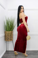 Velvet Crop Top Slit Maxi Skirt Set-Set-Moda Fina Boutique