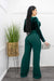 Velvet Long Sleeve Belted Jumpsuit Green-Jumpsuit-Moda Fina Boutique