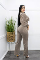 Velvet Zip Up Two Piece Outfit Pant Set-Set-Moda Fina Boutique
