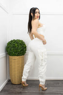 White Corset Cargo Pant Set-Set-Moda Fina Boutique