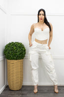 White Corset Cargo Pant Set-Set-Moda Fina Boutique