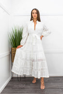 White Crochet Long Sleeve Maxi Dress-Maxi Dress-Moda Fina Boutique