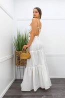 White Crop Top Belted Maxi Skirt Set-Set-Moda Fina Boutique