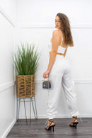 White Crop Top With Design Pocket Pant Set-Set-Moda Fina Boutique