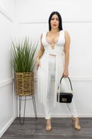 White Fringe Bandage Top Pant Set-Set-Moda Fina Boutique