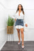 White Long Sleeve W Denim Skirt Mini Dress-Mini Dress-Moda Fina Boutique