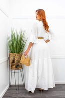 White Ruffled Sleeve Belted Maxi Dress-Maxi Dress-Moda Fina Boutique