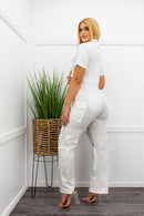 White Short Sleeve Cargo Jumpsuit-Jumpsuit-Moda Fina Boutique