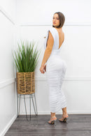 White Sleeveless Ruched Maxi Dress-Maxi Dress-Moda Fina Boutique