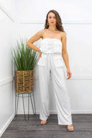 White Strapless Design Pocket Belted Jumpsuit-Jumpsuit-Moda Fina Boutique