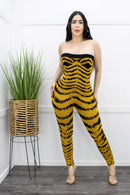 Zebra Strapless Bodycon Jumpsuit-Jumpsuit-Moda Fina Boutique