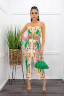 Alaia Tie Crop Top Slit Green Maxi Skirt Set-Set-Moda Fina Boutique