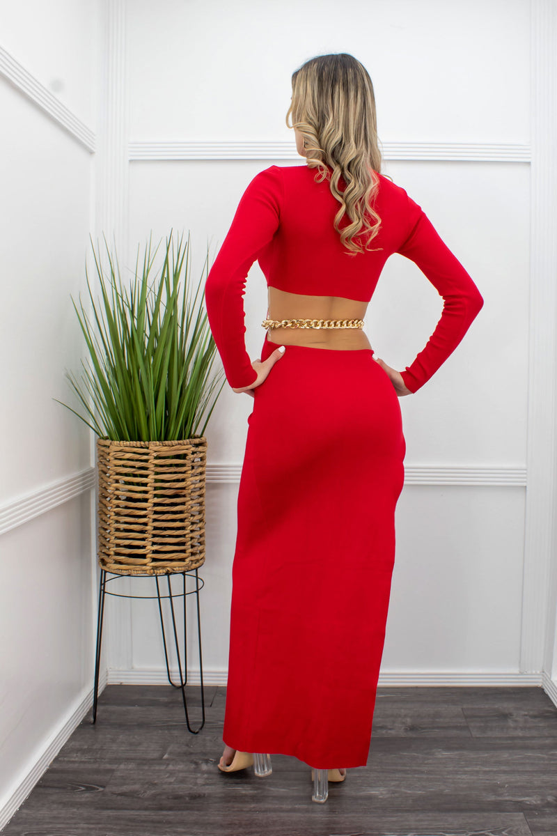 Alice Red Long Sleeve Slit Maxi Dress-Maxi Dress-Moda Fina Boutique