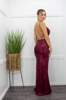 Backless Sequin Slit Maxi Dress-Maxi Dress-Moda Fina Boutique