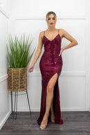 Backless Sequin Slit Maxi Dress-Maxi Dress-Moda Fina Boutique