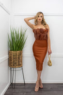 Bandage With Feather Trim Midi Dress-Midi Dress-Moda Fina Boutique