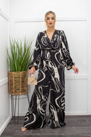 Black Long Sleeve Satin Belted Jumpsuit-Jumpsuit-Moda Fina Boutique
