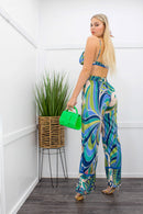 Blue Print Crop Top Pant Set-Set-Moda Fina Boutique