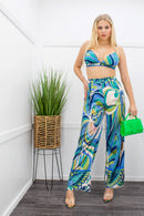 Blue Print Crop Top Pant Set-Set-Moda Fina Boutique