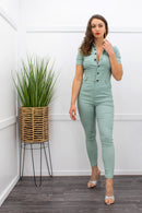 Bodycon Short Sleeve Green Skinny Jumpsuit-Jumpsuit-Moda Fina Boutique