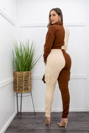 Brown Long Sleeve Crop Top Pant Set-Set-Moda Fina Boutique