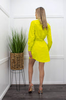 Casual Long Sleeve Yellow Mini Dress-Mini Dress-Moda Fina Boutique