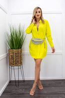 Casual Long Sleeve Yellow Mini Dress-Mini Dress-Moda Fina Boutique
