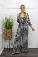 Chiffon Long Sleeve Belted Jumpsuit-Jumpsuit-Moda Fina Boutique