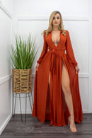 Chiffon Long Sleeve Body Slit Maxi Dress-Maxi Dress-Moda Fina Boutique
