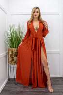 Chiffon Long Sleeve Body Slit Maxi Dress-Maxi Dress-Moda Fina Boutique