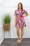 Chiffon Short Sleeve Belted Mini Dress-Mini Dress-Moda Fina Boutique