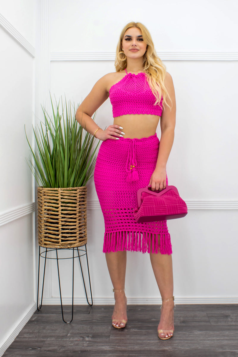 Crochet Tie Back Top Skirt Set-Set-Moda Fina Boutique