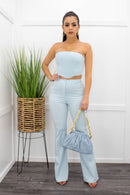 Crop Top Corset Style B Blue Pant Set-Set-Moda Fina Boutique