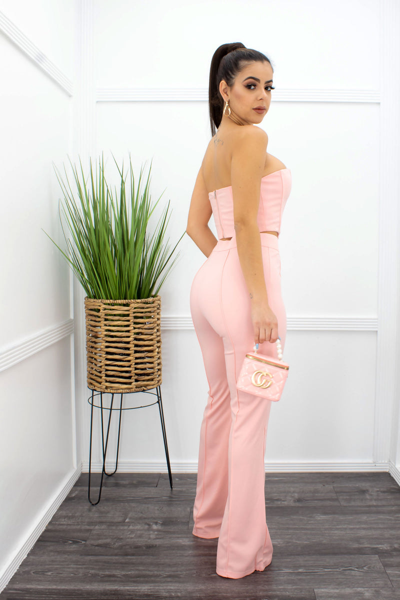 Crop Top Corset Style Pink Pant Set-Set-Moda Fina Boutique
