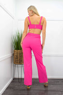 Crop Top High Waist Pant Set Pink-Set-Moda Fina Boutique