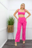 Crop Top High Waist Pant Set Pink-Set-Moda Fina Boutique