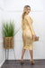 Deep V Gold Long Sleeve Bandage Midi Dress-midi dress-Moda Fina Boutique
