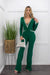 Deep V Long Sleeve Feather Trim Green Jumpsuit-Jumpsuit-Moda Fina Boutique